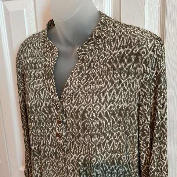 New Directions Green White Boho Casual Top Blouse Shirt Medium M - Picture 6 of 6